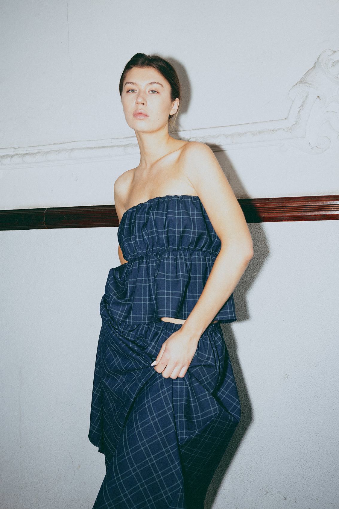 number 23 blue navy checkered top in cotton