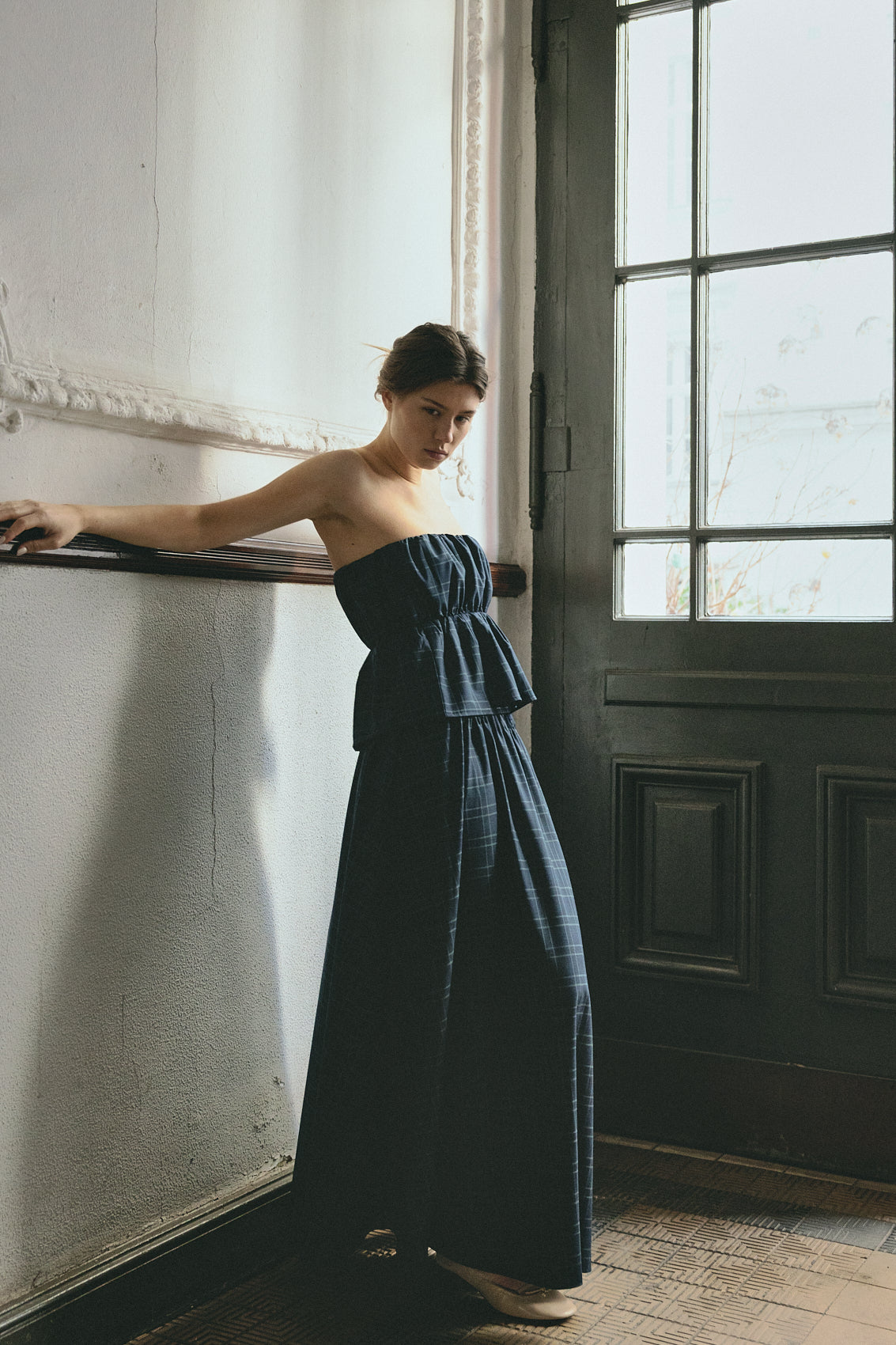 number 23 blue navy checkered top in cotton