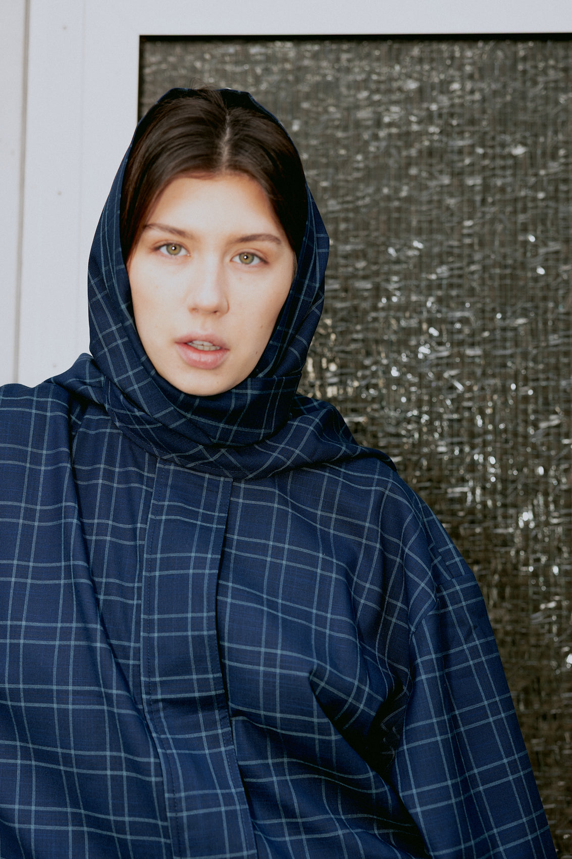 number 21 blue navy checkered triangular scarf in cotton