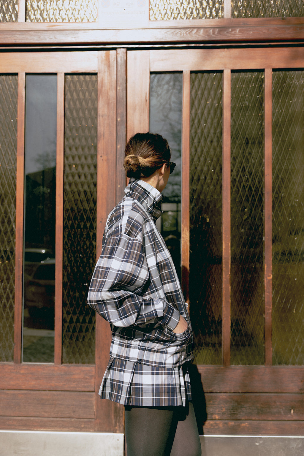 number 25 brown navy checkered mini skirt in cotton