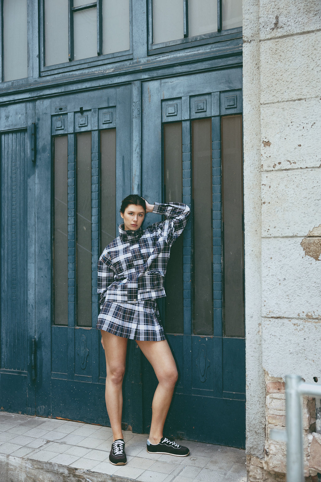 number 25 brown navy checkered mini skirt in cotton