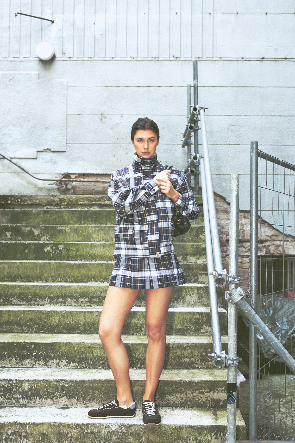 number 25 brown navy checkered mini skirt in cotton