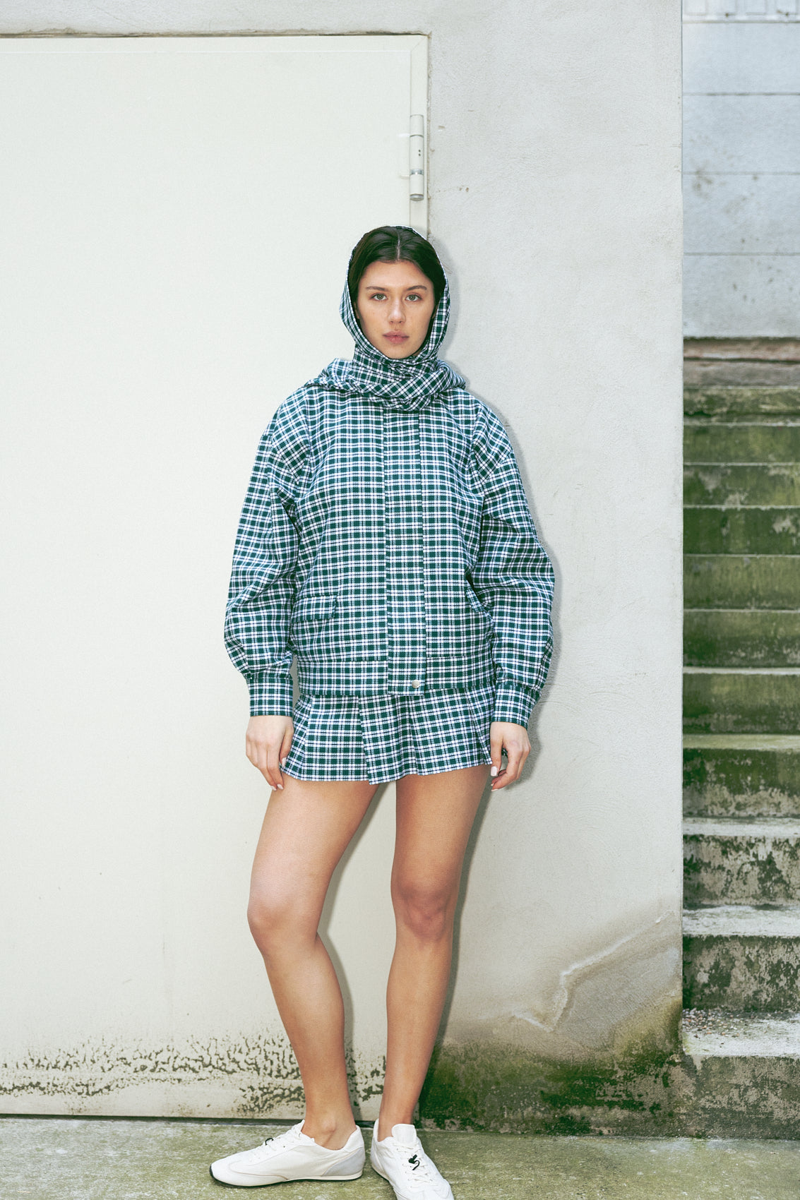 number 16 green white checkered jacket in cotton