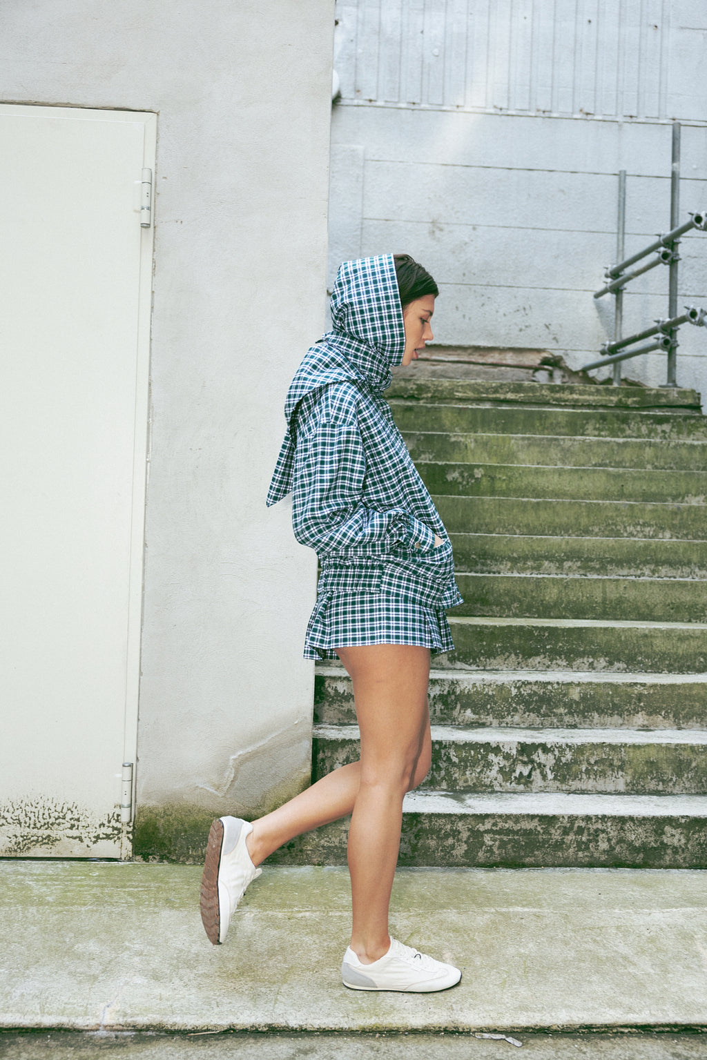 number 16 green white checkered jacket in cotton