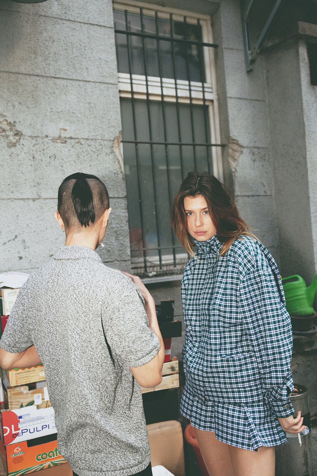 number 17 green white checkered mini skirt in cotton