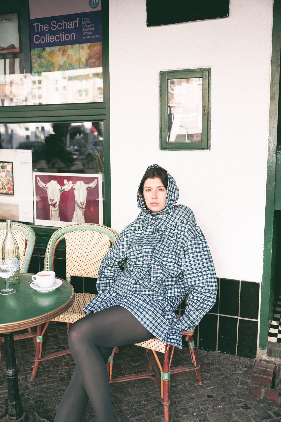 number 18 green white checkered triangular scarf in cotton