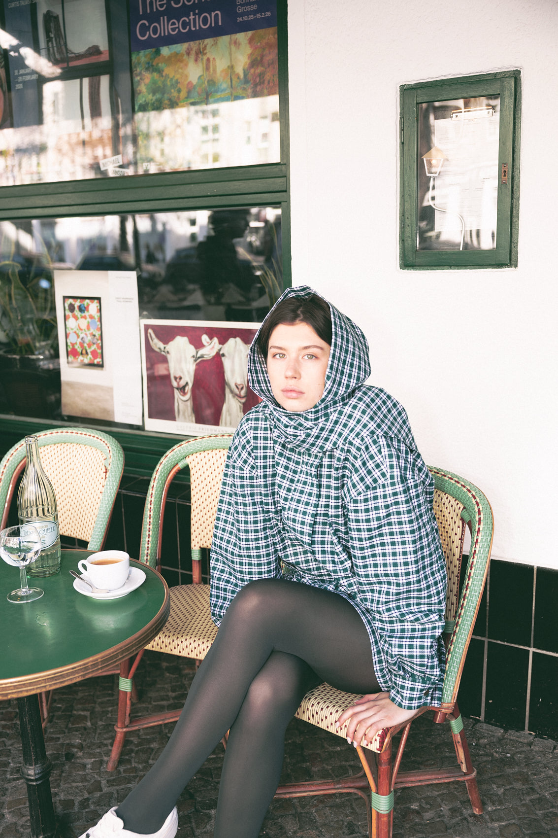 number 18 green white checkered triangular scarf in cotton