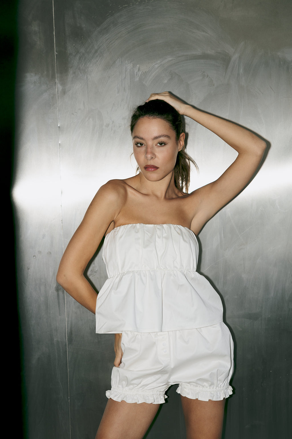 number 37 white peplum top in cotton