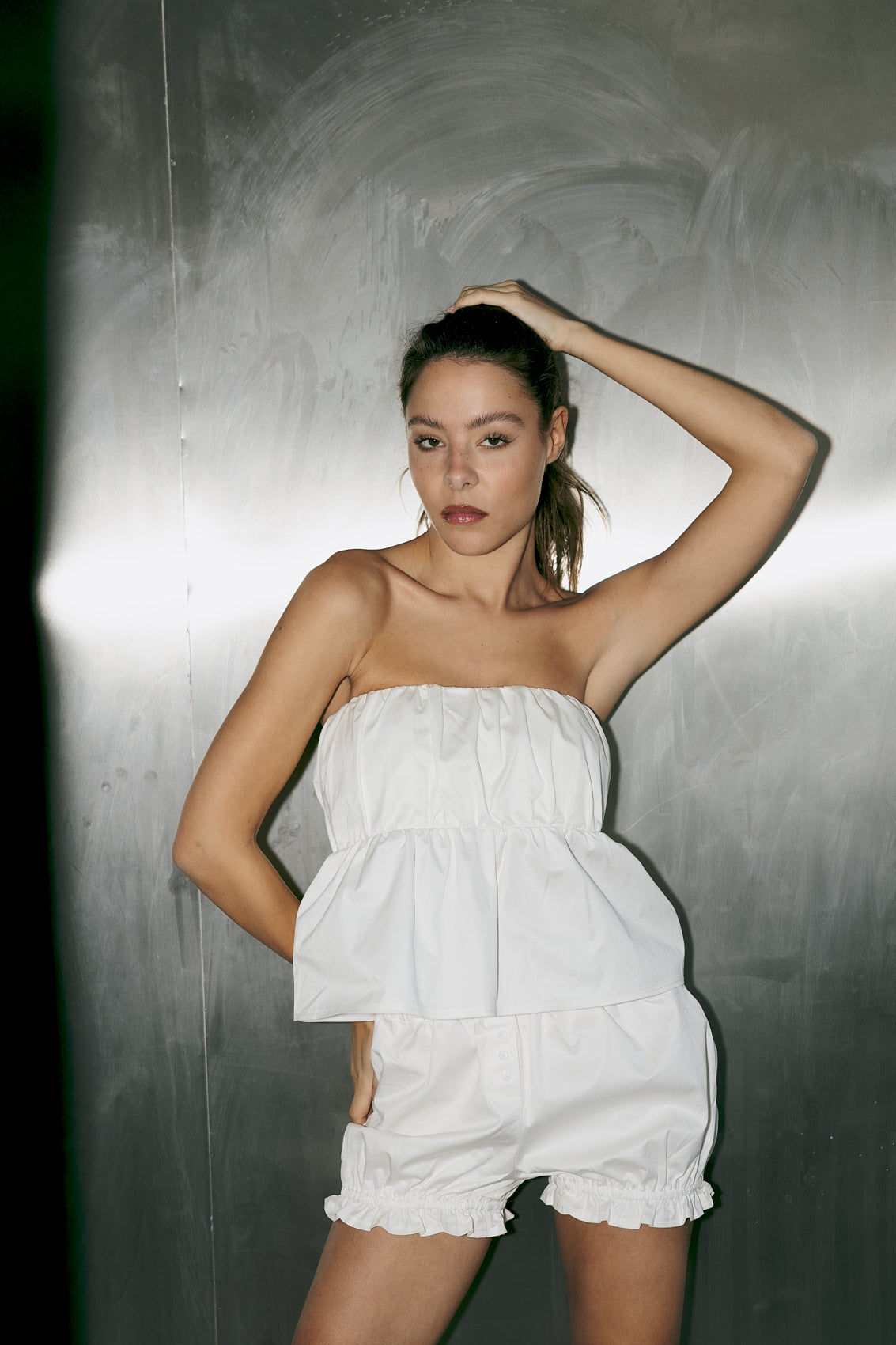 number 37 white peplum top in cotton