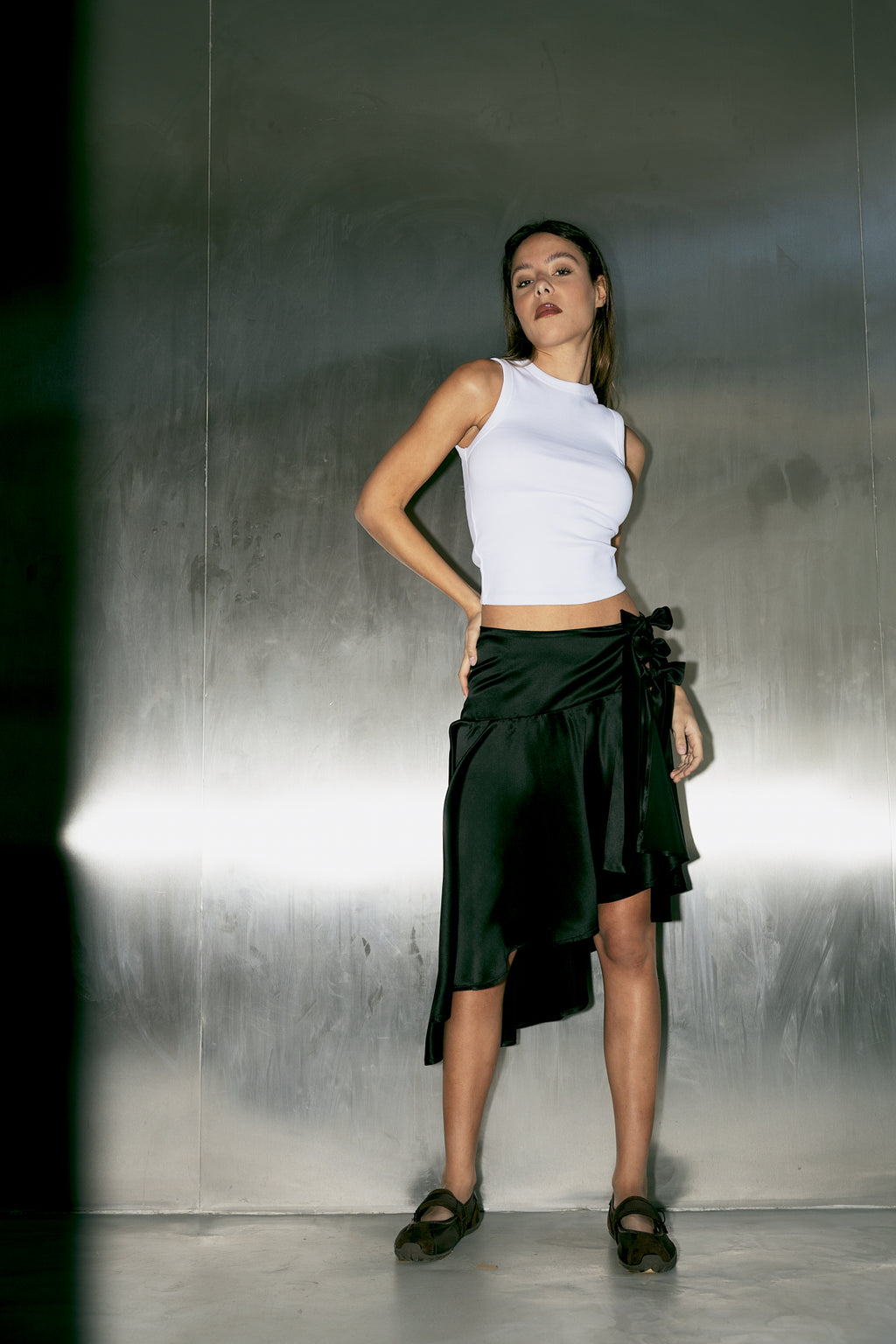 number 32 black midi asymmetrical skirt in silk