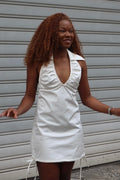 number 33 white short dress with an open back in cotton