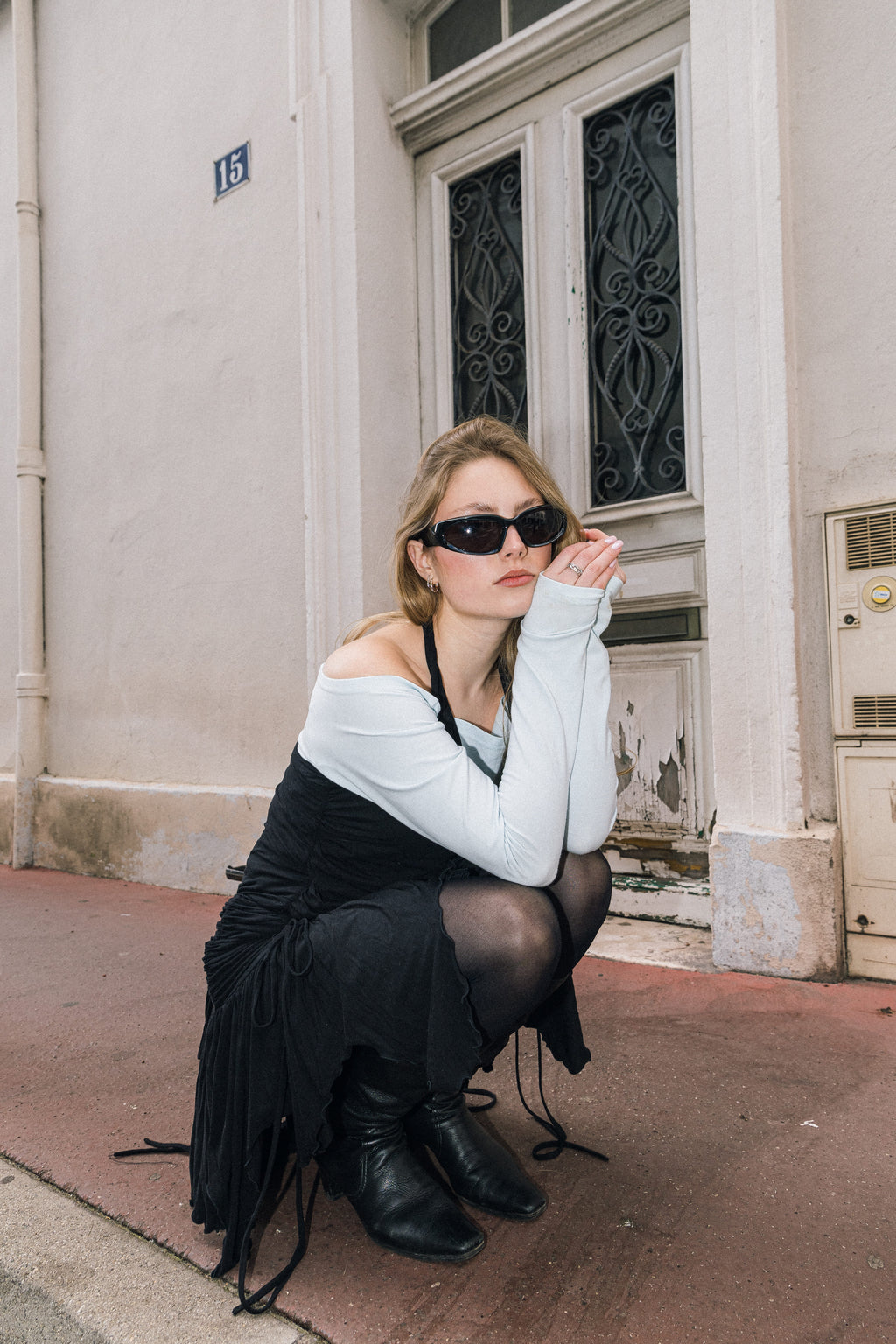 number 13 turquoise longsleeve with black top in cotton