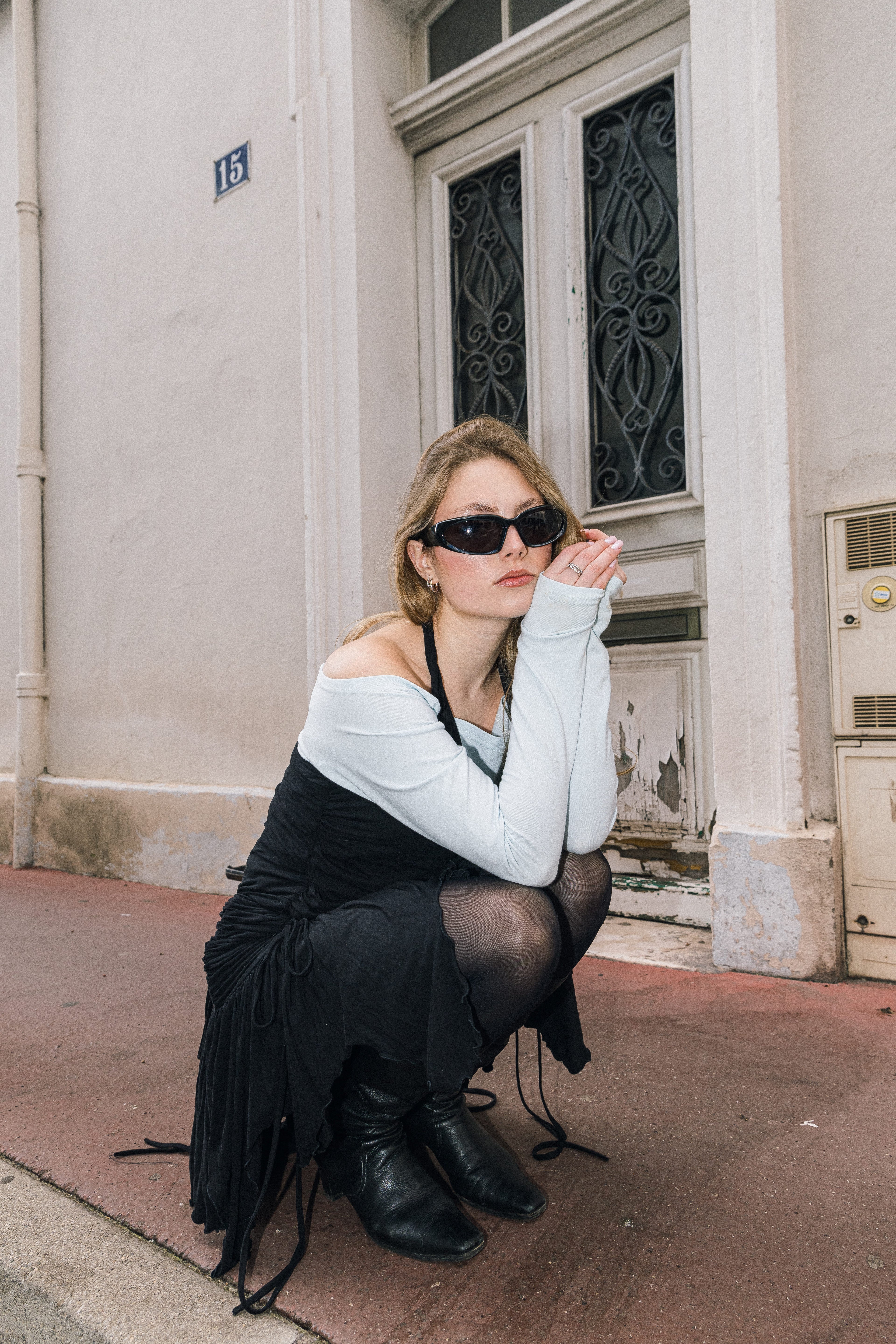 number 13 turquoise longsleeve with black top in cotton