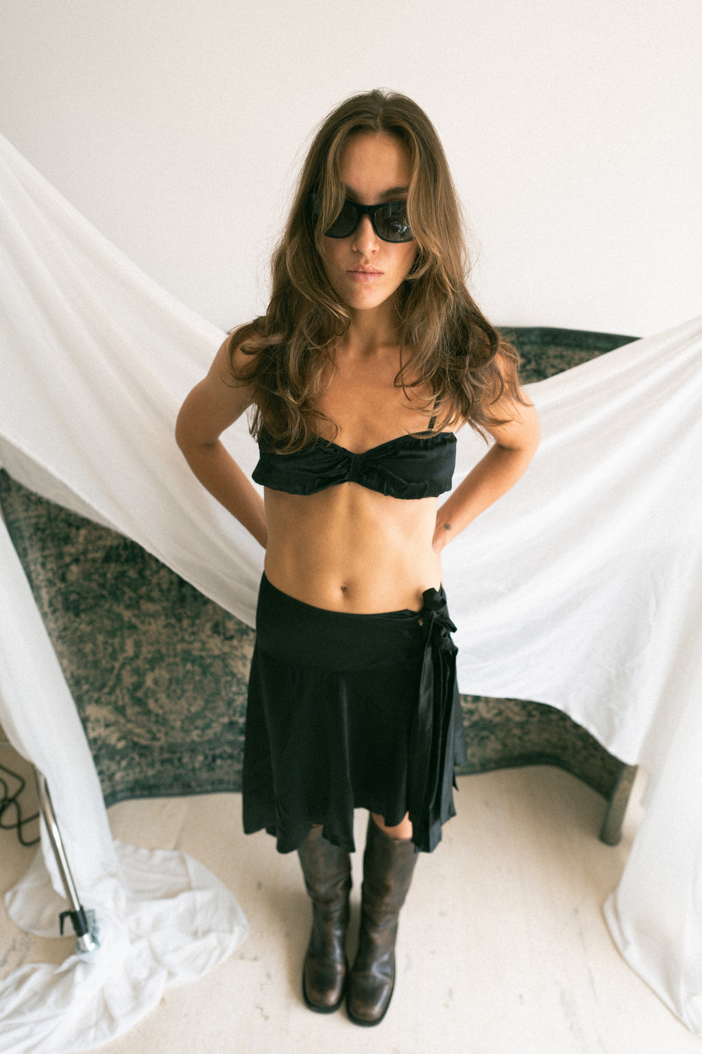 number 32 black midi asymmetrical skirt in silk