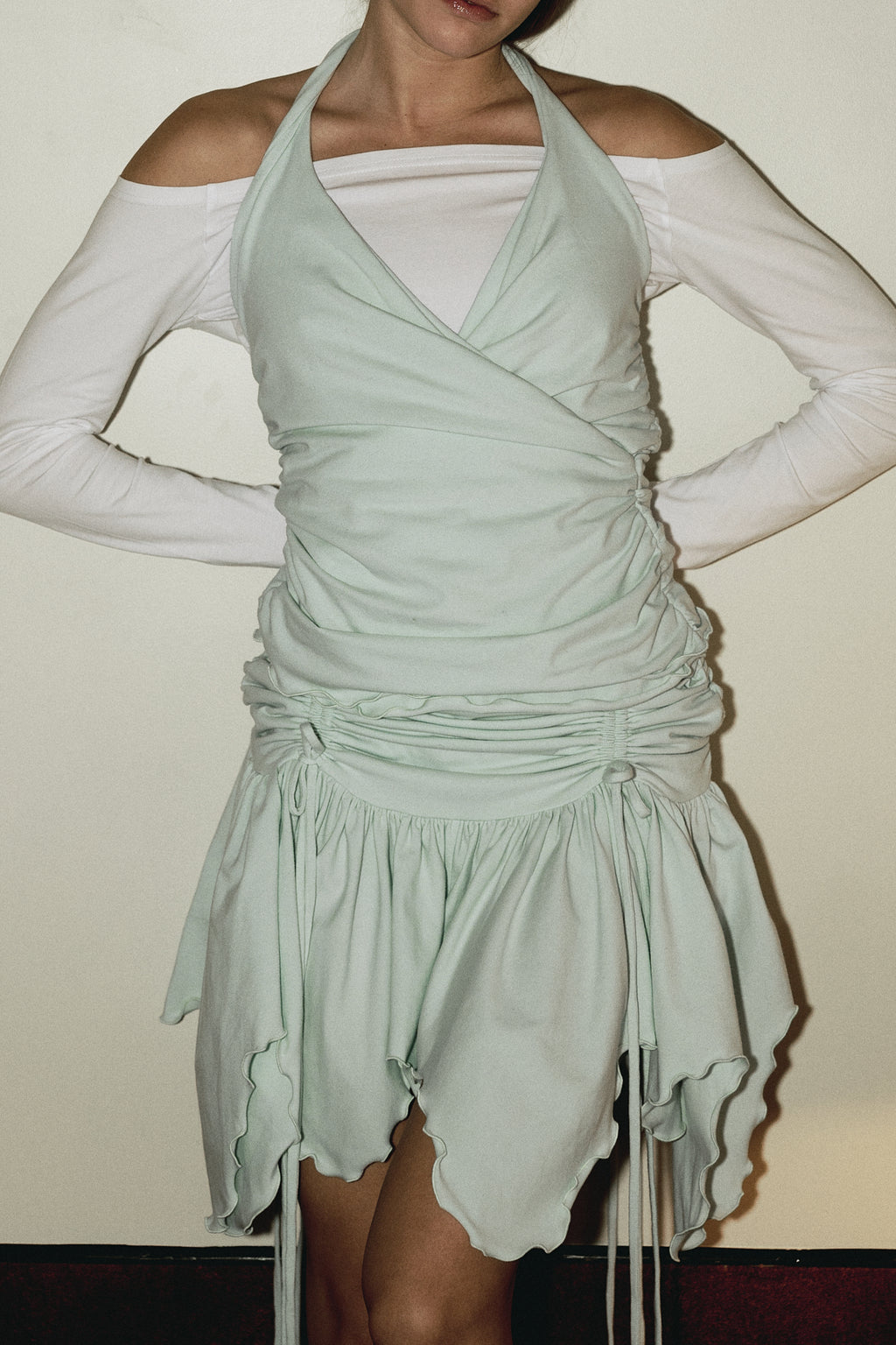 number 07  white longsleeve with turquoise top in cotton