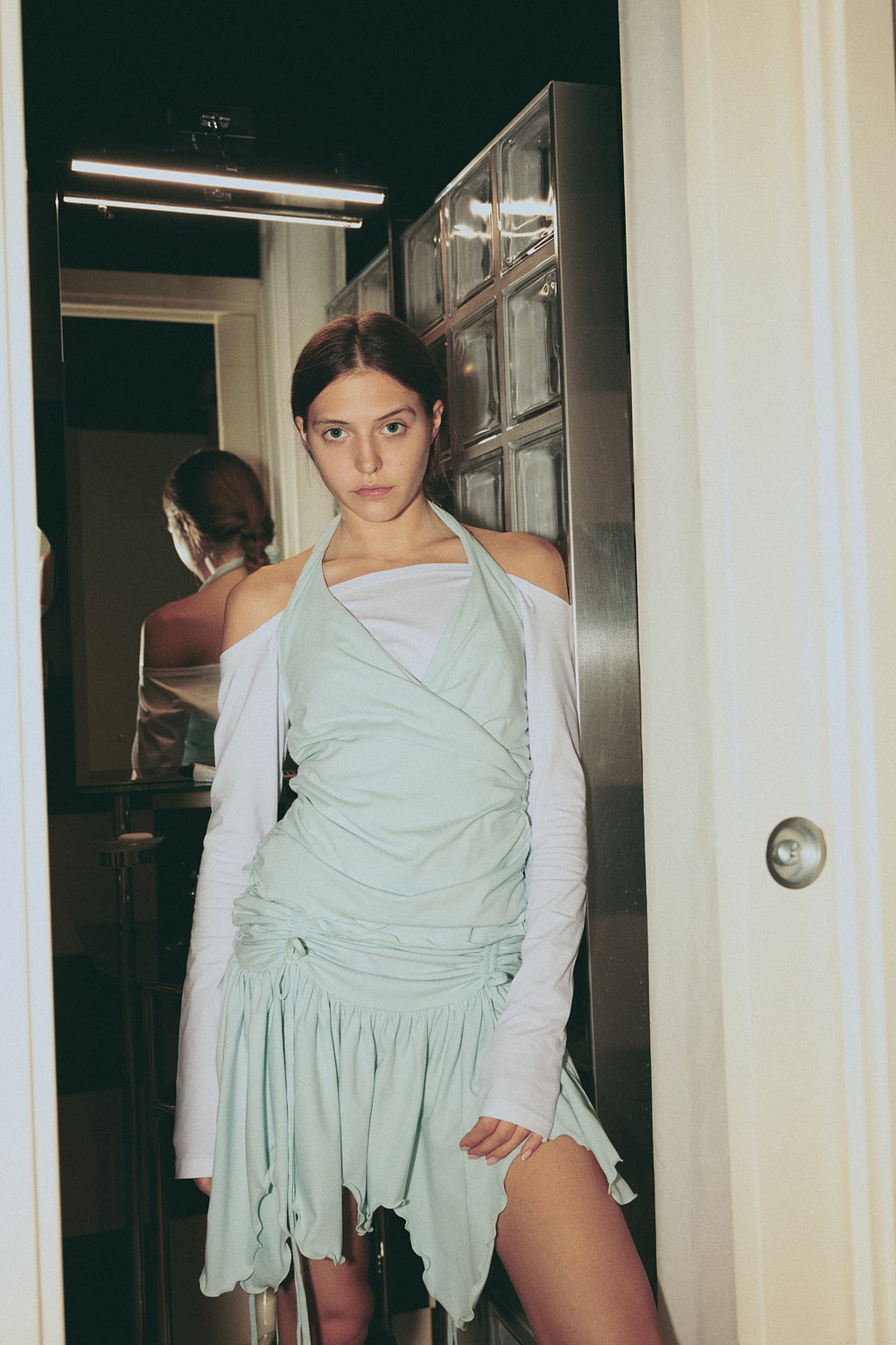 number 07  white longsleeve with turquoise top in cotton