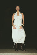number 14 white long dress with an open back in cotton